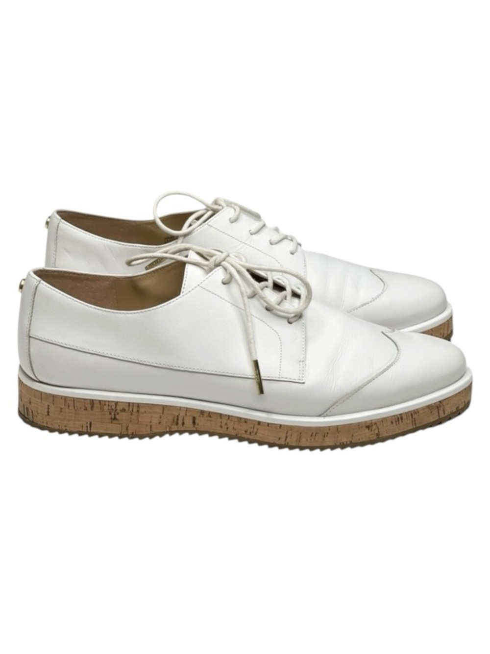 new Michael Kors ❁ Zane Leather Wingtip Cork Platform Espadrilles ❁ Optic White - Picture 2 of 16